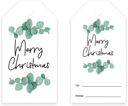 Andaz Press Christmas Holiday Season Classic Gift Tags, Merry Christmas to from Classic Favor Tags, Eucalyptus Leaves Design, for Holiday Events, Parties, and Favors, 60-Pack