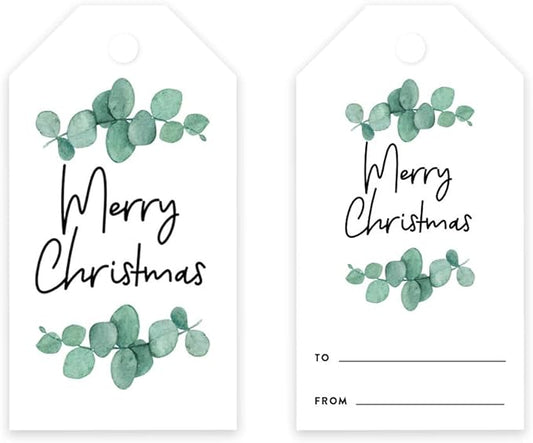 Andaz Press Christmas Holiday Season Classic Gift Tags, Merry Christmas to from Classic Favor Tags, Eucalyptus Leaves Design, for Holiday Events, Parties, and Favors, 60-Pack