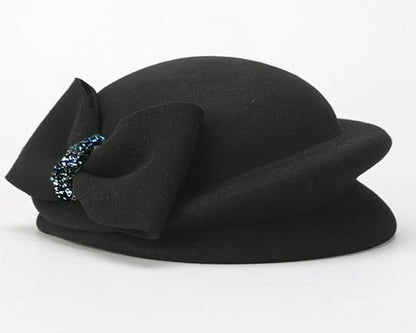 ORIDOOR Women Vintage 100% Wool Felt Flowers Bucket Cloche Bowler Hat Church Wedding Beret Hat