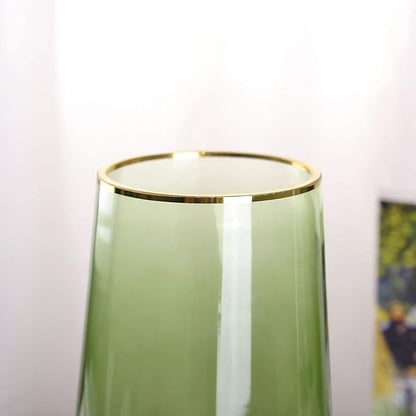 WHJY 9 inch Green Clear Glass Vase for Table Centerpieces Home Décor, Flower vase Modern Glass Bottles Decorative-Green