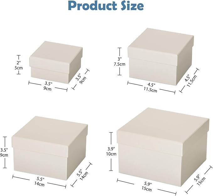 Briful Square Gift Boxes with Lids 4PCS Gift Box for Presents Nesting Assorted Sizes Present Boxes for Christmas Birthday Valentines Party Gift Wrap