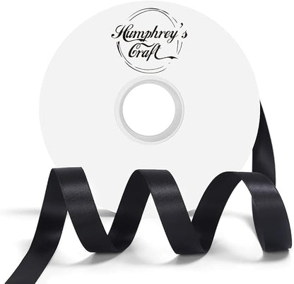 Satin Ribbon 5/8 Inch Black Double Faced - 25 Yards for Gift Wrapping DIY Bows Crafts Bridal Bouquet Cutting Ceremony Sewing Christmas Wedding Baby Shower Decoration Humphrey's Craft