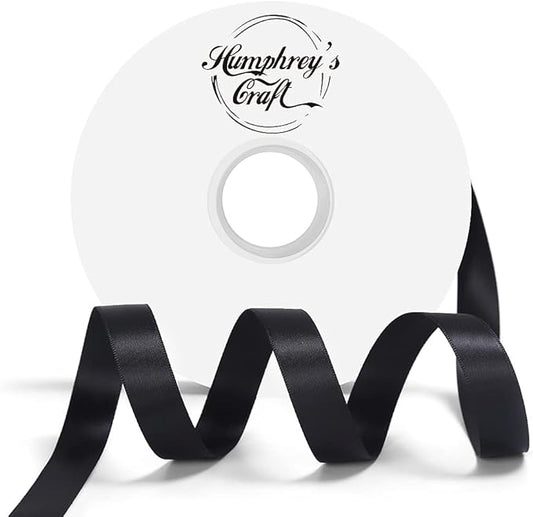 Satin Ribbon 5/8 Inch Black Double Faced - 25 Yards for Gift Wrapping DIY Bows Crafts Bridal Bouquet Cutting Ceremony Sewing Christmas Wedding Baby Shower Decoration Humphrey's Craft