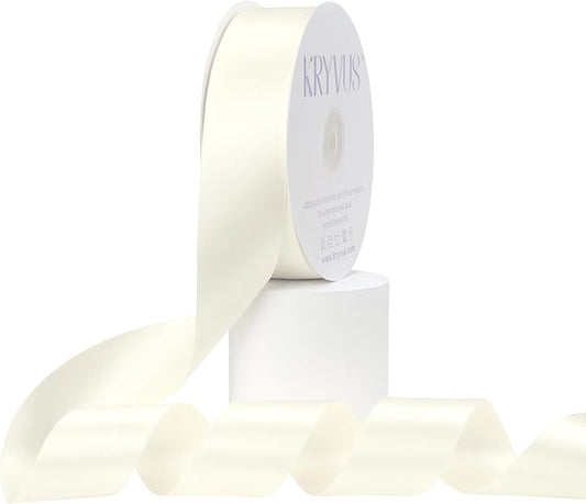 Ivory Satin Ribbon, Double Faced 1-1/2 Inch X 50 Yards Ivory Ribbon, Premium Satin Ribbon for Gift Wrapping, Crafts, Hair Bow Making, Sewing, Flower Bouquet, Wedding Party Decor