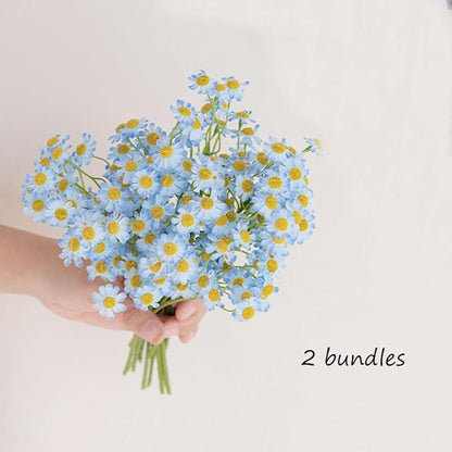 Small Blue Daisy Flowers Artificial,2 Bouquet/12Pcs 10 Inch Fake Daisies,Spring Summer Wild Flower for Party Decor，Home Decor Indoor (Blue)