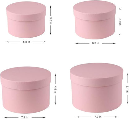 Briful Round Gift Boxes with Lids Set of 4 Pink Gift Box Assorted Sizes Nesting Gift Boxes for Presents Birthday Bridesmaid Wedding Valentines Christmas Party Favor Boxes