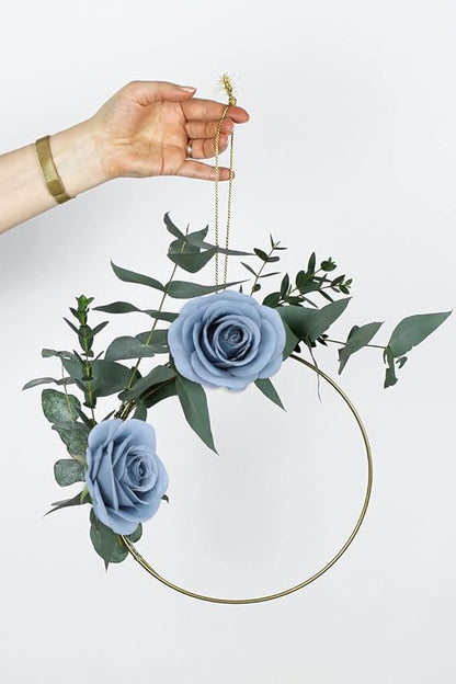 Artificial Rose Flower Artificial Flowers Flower with Long Stem Silk Roses Bouquet for Wedding Bridal Shower Party Home Decoration (Dusty Blue, 50 Pcs)