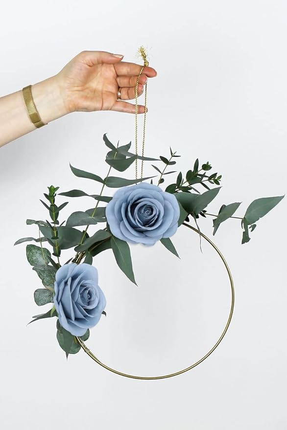 Artificial Rose Flower Artificial Flowers Flower with Long Stem Silk Roses Bouquet for Wedding Bridal Shower Party Home Decoration (Dusty Blue, 12 Pcs)