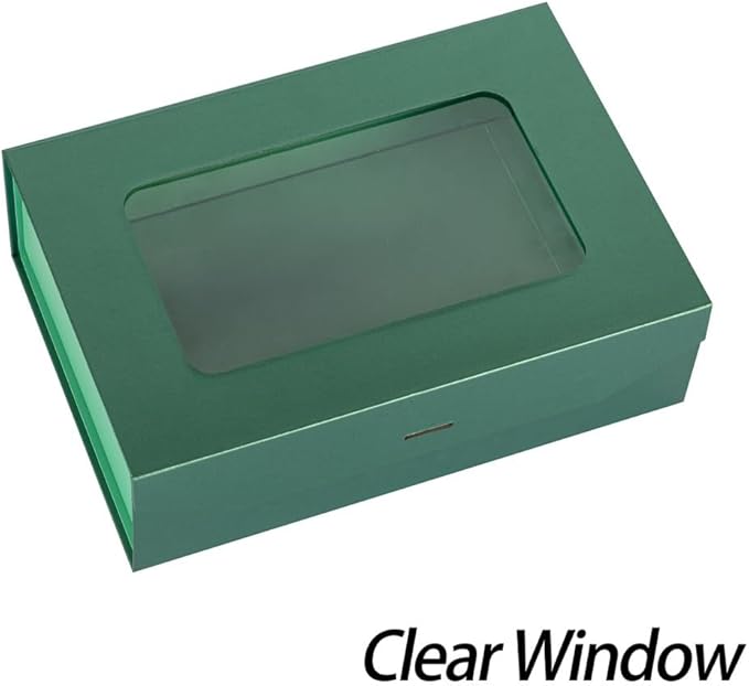 5 Pcs Green Gift Box for Presents with Ribbon 10.8x7.5x3.5 Inches Clear Gift Box with Window Magnetic Closure Gift Boxes with Lids