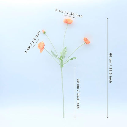2 Pcs Artificial Fake Flowers Plants Poppies Silk Flower Arrangements Wedding Bouquets Decorations Plastic Floral Table Centerpieces for Home Kitchen Garden Party Decor Approx 23.6" High - Dark Coral