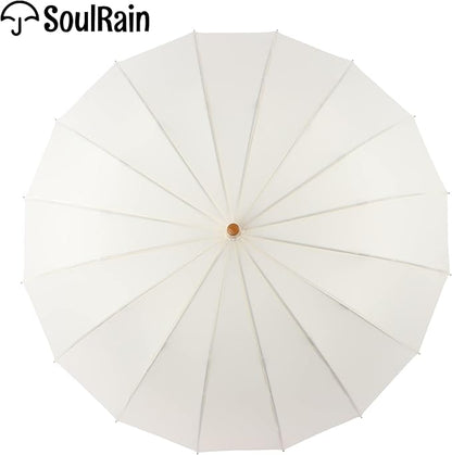 SoulRain 16 Ribs 48" Stick Umbrella Auto Open Solid Color Fashionable and Simple，Arc Classic Wood Handle，Windproof Unbreakable Stick Rain Umbrella