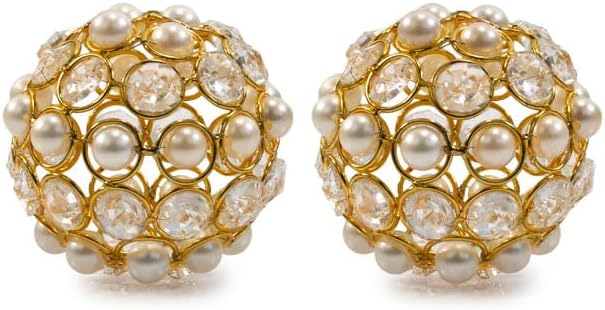 Modern Day Accents 3977 Facetas Perla 3" Gold Cristal & Pearl Spheres - Set of 2, Home Decor, Coffee Table Decor, Decorative Balls, Gem Sphere Ball, Modern Home Decor, Bowl fillers, Gemstone