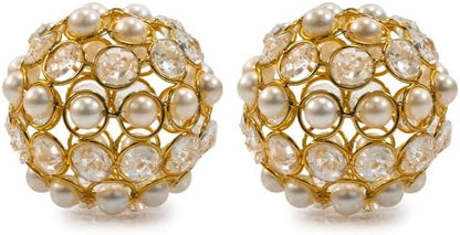 Modern Day Accents 3977 Facetas Perla 3" Gold Cristal & Pearl Spheres - Set of 2, Home Decor, Coffee Table Decor, Decorative Balls, Gem Sphere Ball, Modern Home Decor, Bowl fillers, Gemstone