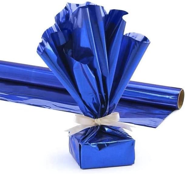 PMU Gift Wrap Mylar Roll Metallic Royal Blue 2-sided, 48 Inches X 50 Ft Roll 1.4 Mil Highly Reflective Mylar Film, Great for Gifts, Birthdays, Christmas, Baskets, Arts & Crafts