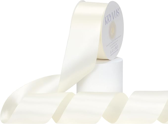 Ivory Satin Ribbon, Double Faced 2 Inch X 25 Yards, Premium Satin Ribbon for Gift Wrapping, Crafts, Hair Bow Making, Sewing, Flower Bouquet, Wedding Party Decor