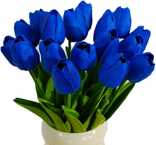 20pcs Blue Faux Tulips Flowers Fake Flowers Bouquets 13.5" Mother's Day Easter Valentine’S Day Gifts in Home Kitchen Wedding Dining Table Decorations Aesthetic No Odor