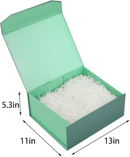 1 Pcs Green Gift Box Large 13x11x5.3 Inch Large Black Gift Box Large Magnetic Gift Box with Crinkle Paper Green Large Gift Box with Shredded Paper Luxury Gift Boxes with Lids for Presents