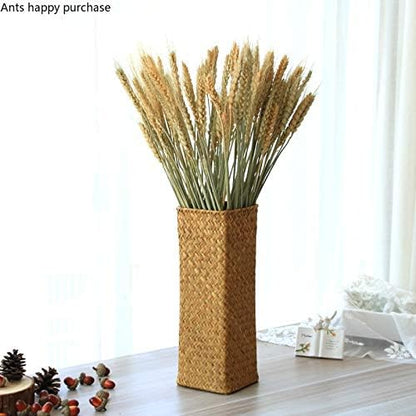 Natural Seaweed Weave Basket Pastoral Rattan Vase Bamboo Weaving Room Flower Arranger Gypsophila Dried Flower Vase Decoration (A)