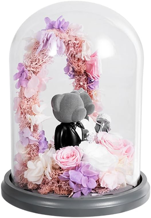 JoyFlower Preserved Flower Rose Gift Rose Bear Gift Box, Wedding Gifts for Friend, Teddy Bear Rose Gift Box for Wedding Decortion, Rose Bear Gift for Women, Flower Bear Gift for Wedding Decor