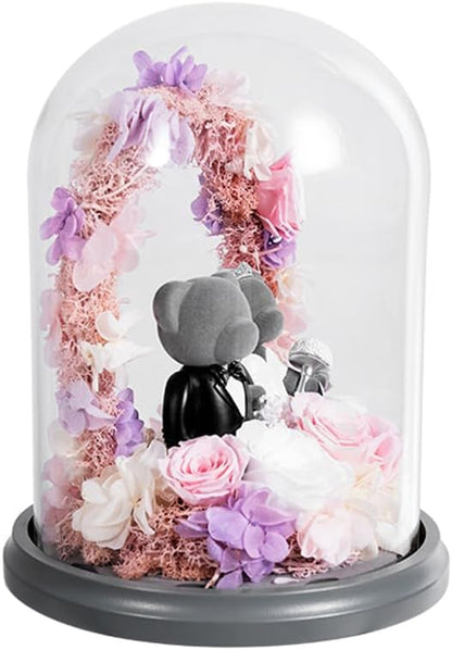 JoyFlower Preserved Flower Rose Gift Rose Bear Gift Box, Wedding Gifts for Friend, Teddy Bear Rose Gift Box for Wedding Decortion, Rose Bear Gift for Women, Flower Bear Gift for Wedding Decor