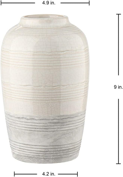 Ceramic Rustic Farmhouse Vase for Home Decor 9 inch Decorative Boho White Pottery Flower Vase for Centerpiece Living Room Bedroom Kitchen Bathroom Dining Table Mantel Shelf Decor