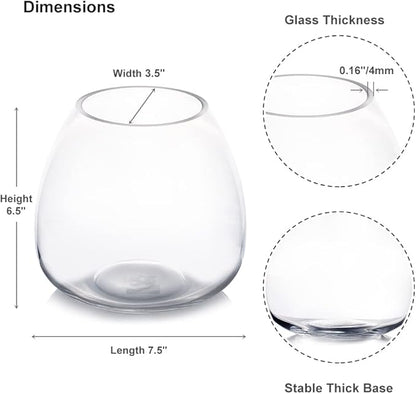 Enova Floral Clear Dome Shaped Terrarium Bowl Glass Vase, H 6.50" W 3.5" L7.5 Clear Round Fish Bowl Flower Vase for Desktop Decor (1 Piece)