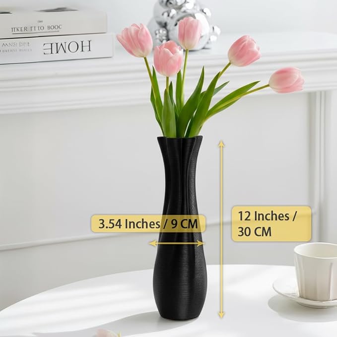 Black Ceramic Decorative Vase, Nordic Modern Irregular Shape Flower Vase for Home Decor, Simple Artistic Centerpiece for Dining Table or Coffee Table
