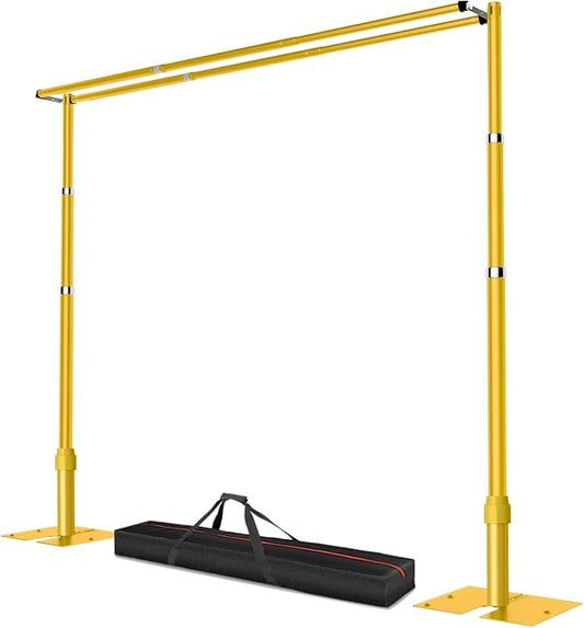 8.9x10ft Pipe and Drape Backdrop Stand, Double Crossbar, Heavy Duty Adjustable Background Frame with Metal Base for Parties Photography Wedding Photoshoot Decoration - Gold