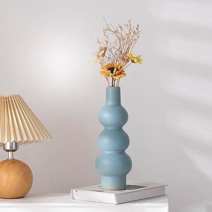 Blue Gradient Ceramic Vase - 3 Tier Gourd Shaped Modern Home Decor, Vase Minimalist Style Suitable for Modern Table & Shelf Home Decor/Living Room/Entryway/Shelf Display (Multi-Tier Design)
