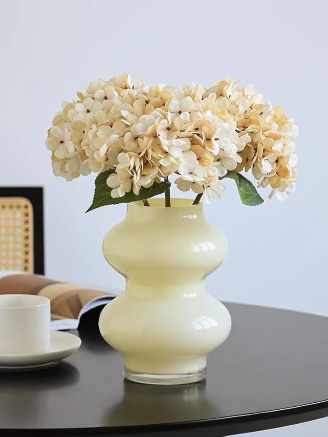 Kimura's Cabin 4 pcs Cream Fake Hydrangea Flowers Artificiales Bouquets Faux Silk Hydrangea with Stems for Home Wedding Party Table Core Decoration (Beige)