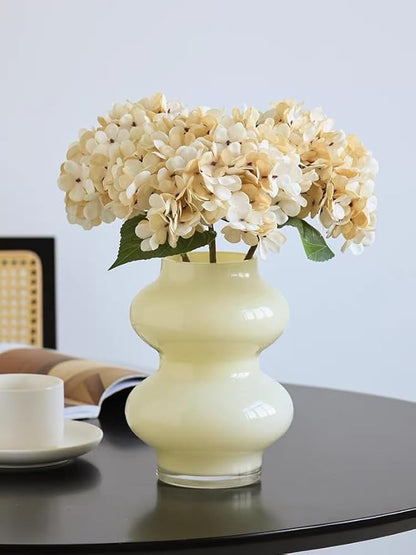 Kimura's Cabin 4 pcs Cream Fake Hydrangea Flowers Artificiales Bouquets Faux Silk Hydrangea with Stems for Home Wedding Party Table Core Decoration (Beige)