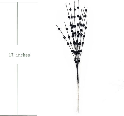 CATTREE Artificial Glitter Berry Stem Decorative, Fake Glitter Sticks Bead Pick Stems for Halloween Christmas Glittery Twigs Xmas Tree Wreath Crafts Vase Filler Home DIY Decor - 17 Inch Black 10 Pack