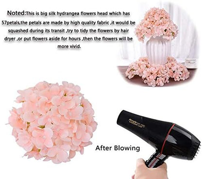 Silk Hydrangea Heads with Stems Artificial Flowers Heads for Home Wedding Decor,Pack of 10 (Fuschia)
