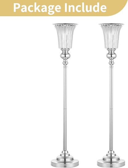 NUPTIO Centerpiece Vase Tall Wedding: 2 Pcs 30.5" Silver Flower Stand for Table Metal Trumpet Vase for Party Decorations