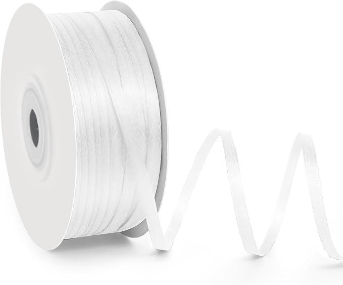 1/8" Wide x 100 Yards Single Face Polyester Satin Ribbon, Satin Ribbon for Crafts, Gift, Hair Bows, Wedding Party Decoration, Bow Making & Other Projects (White)