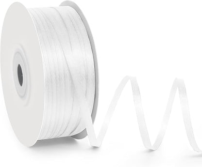 1/8" Wide x 100 Yards Single Face Polyester Satin Ribbon, Satin Ribbon for Crafts, Gift, Hair Bows, Wedding Party Decoration, Bow Making & Other Projects (White)