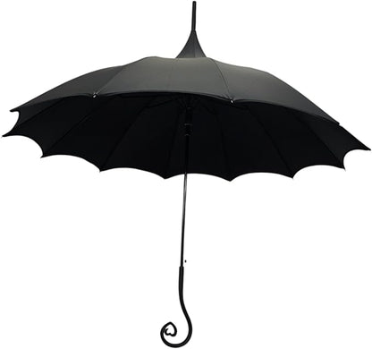 Dark Wing Auto Open Umbrella with Heart of Darkness Handle - Gothic Pagoda Top Design - 12 Rib Windproof Waterproof UV Protection - 41" Large Canopy