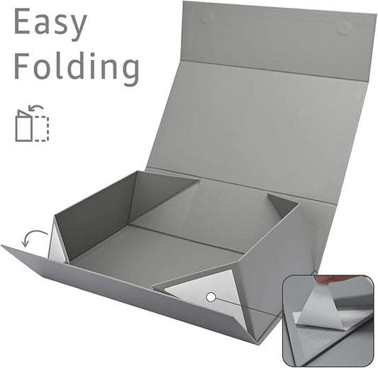 LIFELUM 2 Pack Large Gift Boxes with Lids,13.85 x 8.35 x 4.45 inch Gift Box Rectangle Collapsible Box Groomsmen Gift Boxes for Presents with Ribbon, Card, Shredded Paper Filler