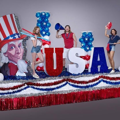 Anderson's Blue Metallic Floral Sheeting, 15 Ft. Parade Float Decoration for Trailers, Parties, Weddings, Proms, Photo Backdrops & Events – Shiny Fringe Garland for Indoor/Outdoor Use