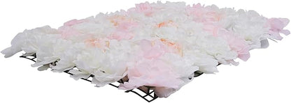 16"x 24" Artificial Flower Wall Panels,Flower Wall Mat Silk Flower Panels for Outdoor Garden Backyard Fence Fence Privacy Screen and Indoor Wall Decor(20Pcs Light Pink+White)