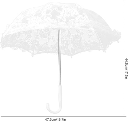 White Lace Embroidery Umbrella, 16.5 X 19.3in Bridal Decorative Photography Craft Sunshade Vintage Parasol Flowers Wedding Pet Decoration Umbrellas for Party Kids Women Photo Shoot Props