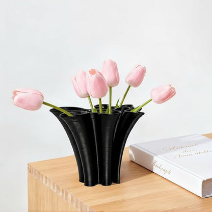 Black Ceramic Vase for Home Decor, Boho Artistic Irregular Shape Decorative Vase, Unique Modern Accent for Living Room Bedroom or Entryway