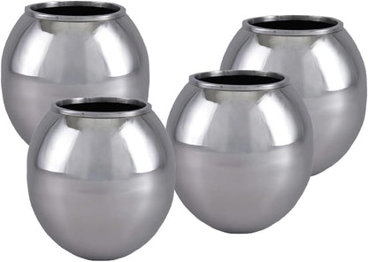 Serene Spaces Living Alerra Stainless Steel Vase, Round Modern Silver Flower Vase, Minimalist Metal Accent for Home, Office, Wedding, or Event Centerpiece, 6.5" Diameter & 6.5" Tall, Pack of 4