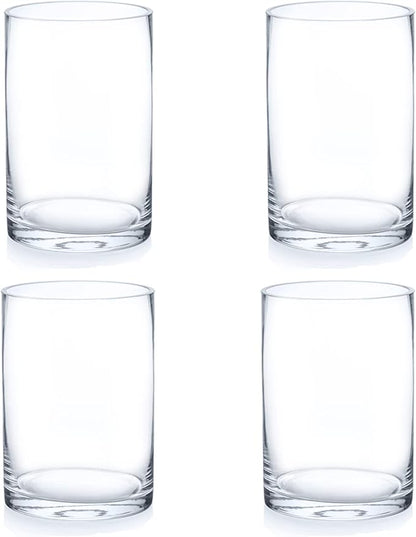 Enova Floral Set of 4 Clear Cylinder Glass Vase 6W x 8H Inches, Clear Flower Vases, Pillar Candle Hurricane Floating Candle Holder Vase, Glass Flower Vase for Wedding Centerpieces, Home Décor