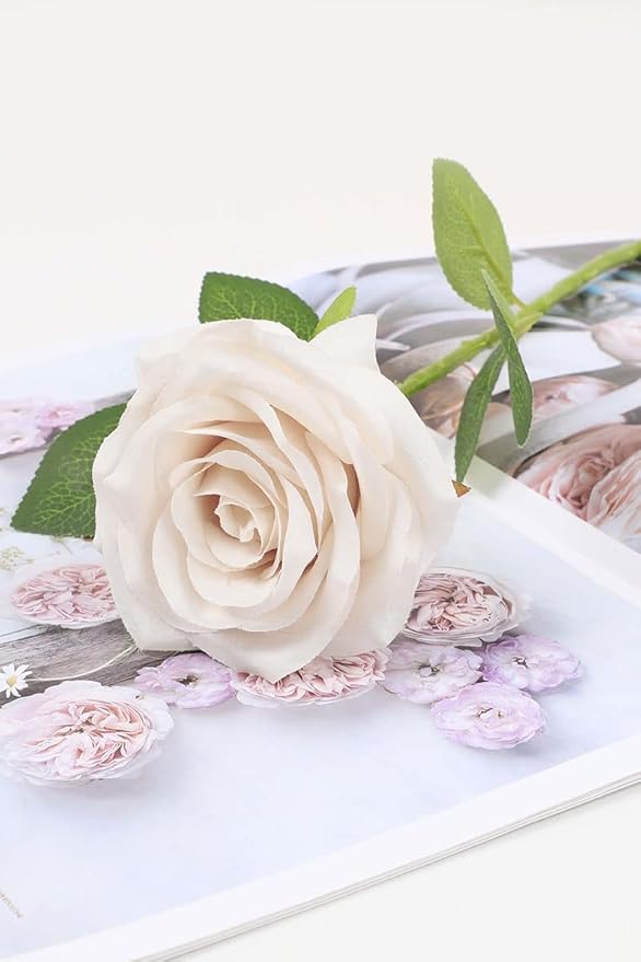 Artificial Rose Flower Nude Flowers Nude Roses Silk Flowers 12 pcs with Long Stem Silk Roses Bouquet for Wedding Bridal Shower Party Home Decoration