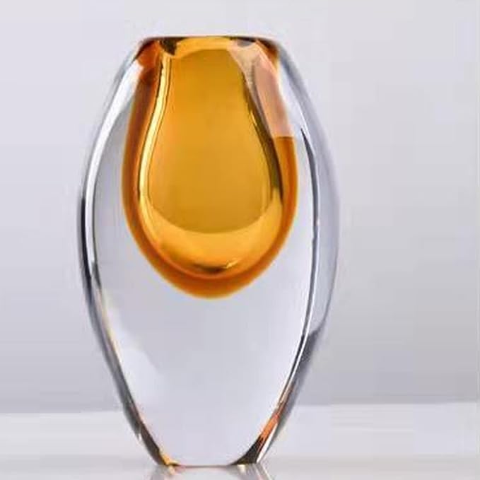 Crystal Vase, Modern Decorative Vase, Minimalist Floral Vase, Light Luxury Style for Home Decor, Centerpiece, Office, Pampas Grass, Dried Flowers, Flowers and Buds (Big Amber)