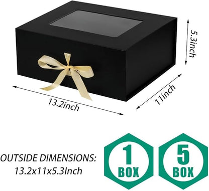 Black Gift Box for Presents with Ribbon 13.2x11x5.3 Inches Clear Gift Box with Window Magnetic Closure Gift Boxes with Lids