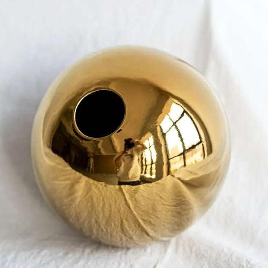 Ceramic Flower Vase for Home Decor – Round Ball Vase for Table, Shelf, Living Room Centrepiece | Modern Decorative Item for Home Office Decor (Gold) (Small)