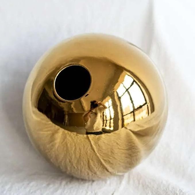 Ceramic Flower Vase for Home Decor – Round Ball Vase for Table, Shelf, Living Room Centrepiece | Modern Decorative Item for Home Office Decor (Gold) (Large)