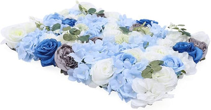 Eapmic 15.74"x 23.62" Artificial Flower Wall Panels,Flower Wall Mat Silk Flower Panels for Outdoor Garden Backyard Fence Fence Privacy Screen and Indoor Wall Decor (6Pcs White+Blue)